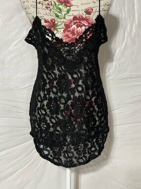 Circa 2000 Black Lace Chemise Slip